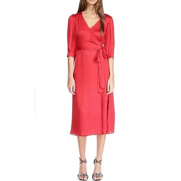 MICHAEL MICHAEL KORS Subtle Cheetah Print 3/4 Sleeve Wrap Dress Size Small - Picture 2 of 11